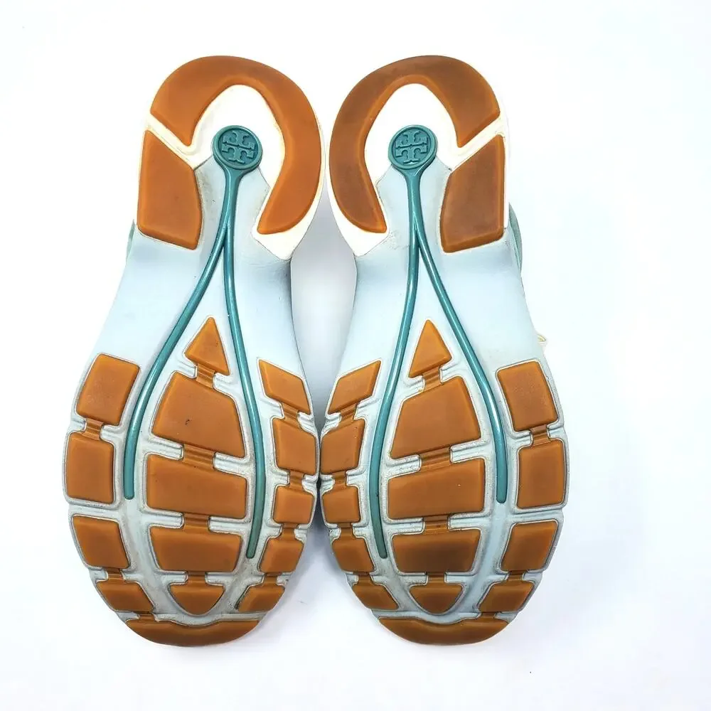 Tory Burch T Monogram Good Luck Trainer Suede Sneakers Blue Celadon Size US 9